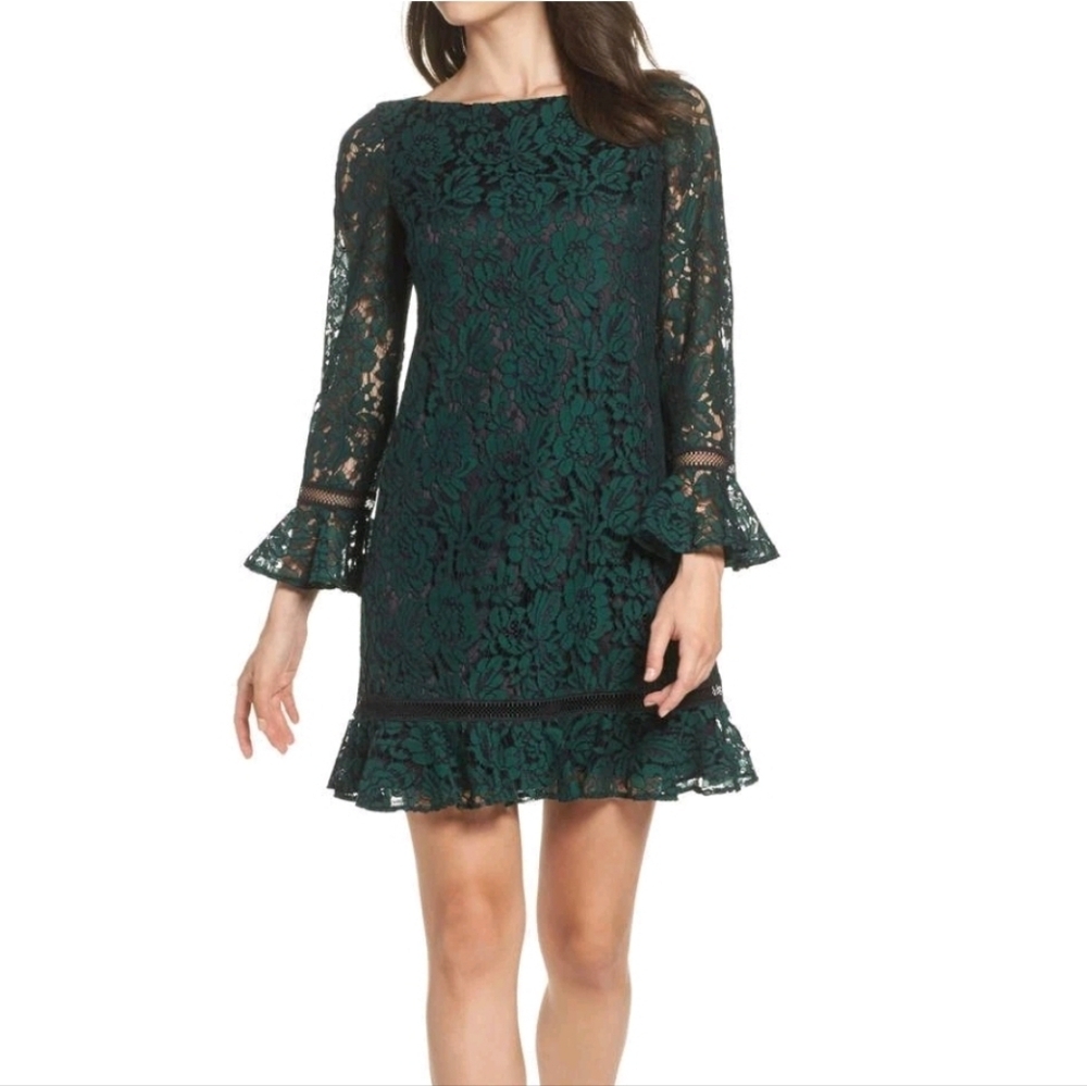 New Eliza J Emerald Lace Long Sleeve Dress